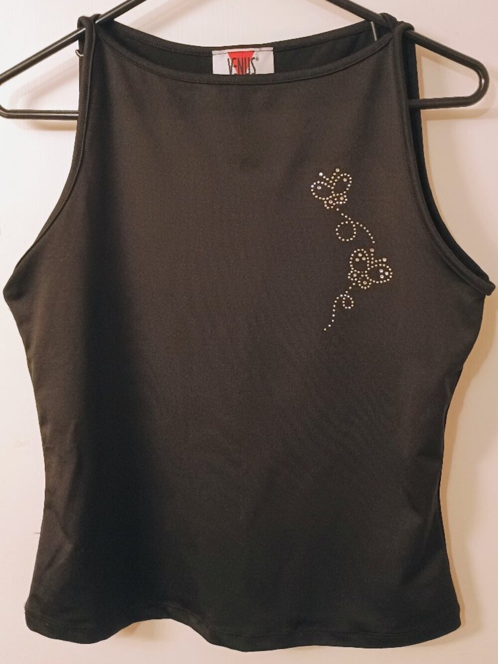 VENUS black tank top with butterfly rhinestone, Size L